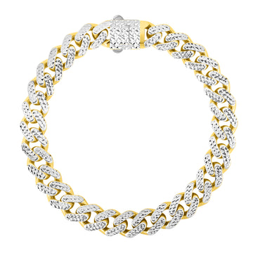 14K Yellow Gold 9.5mm White Pave Lite Miami Cuban 22 Chain Necklace